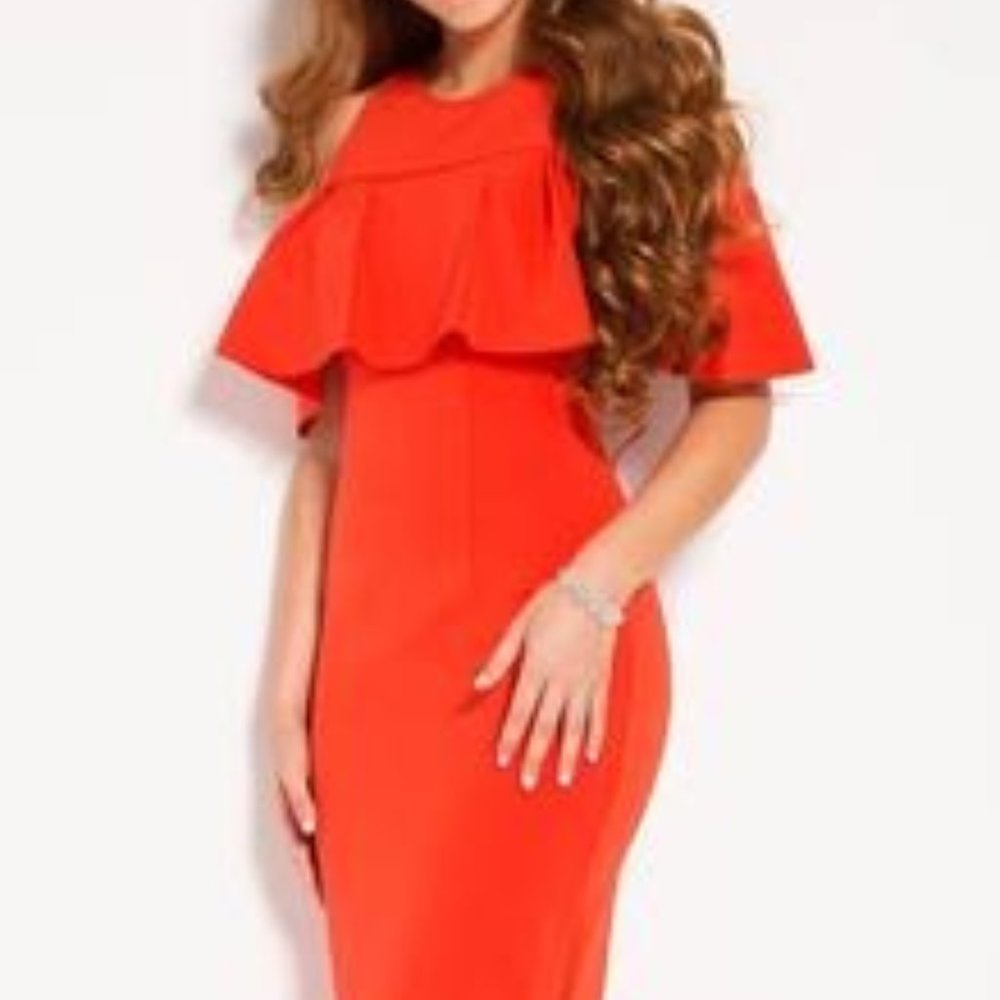 JOVANI - 51308 FLUTTER SLEEVE COLD SHOULDER SHEATH